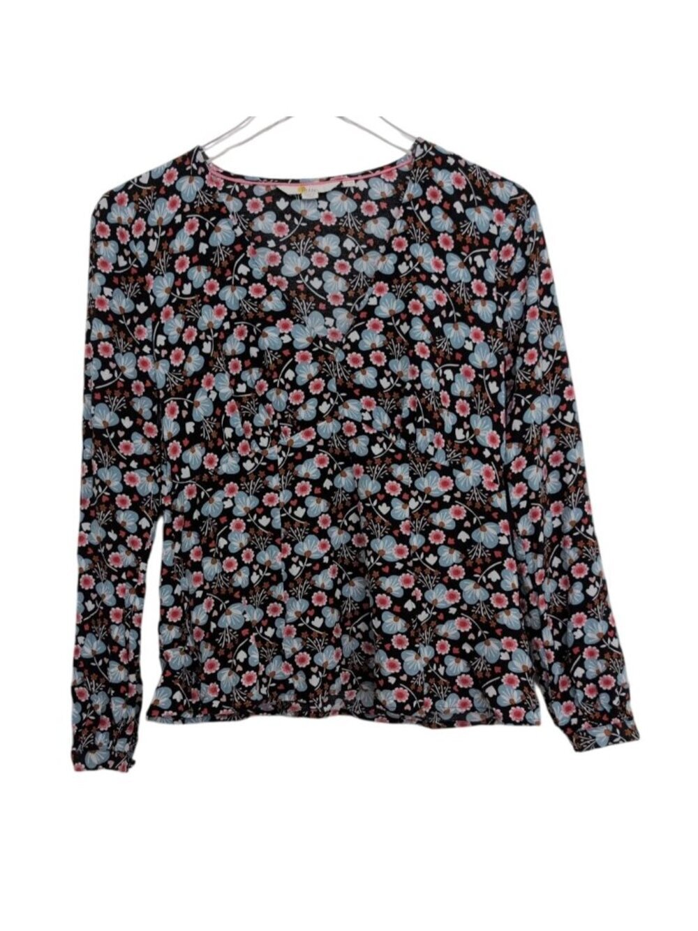 Boden Floral Viola Shirt Womens Size 12 Romantic Lightweight V Neck Long Sleeve